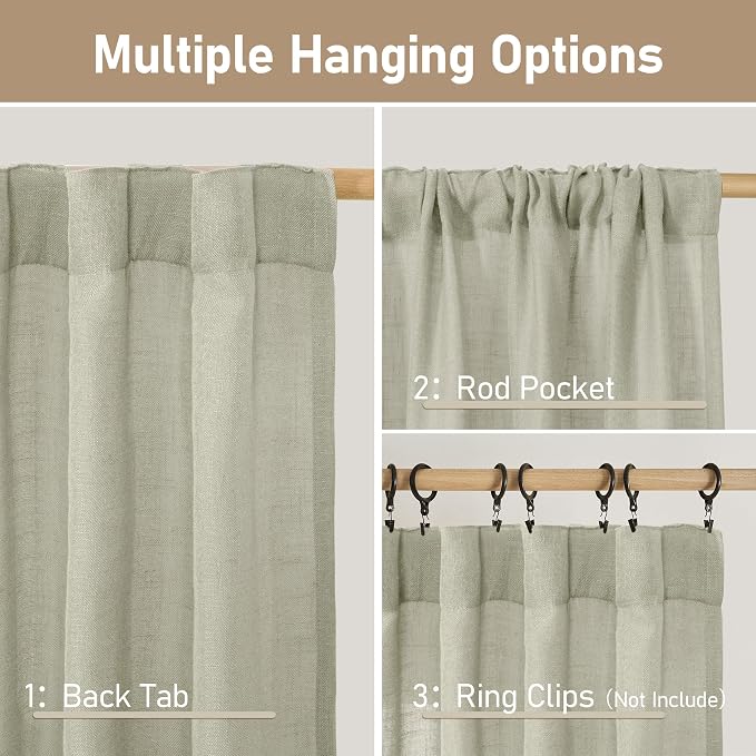 LAMIT Sage Grey Linen Boho Curtains 78 inch Length 2 Panels, Light Filtering - Image 3
