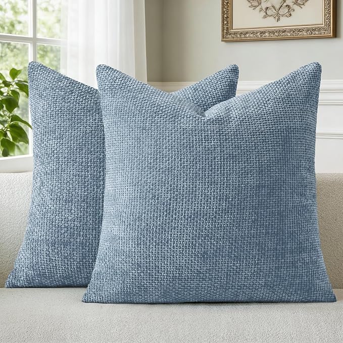 a moment Blue Chenille Throw Pillow Covers 20x20 Inch Pack of 2 Modern by amoment