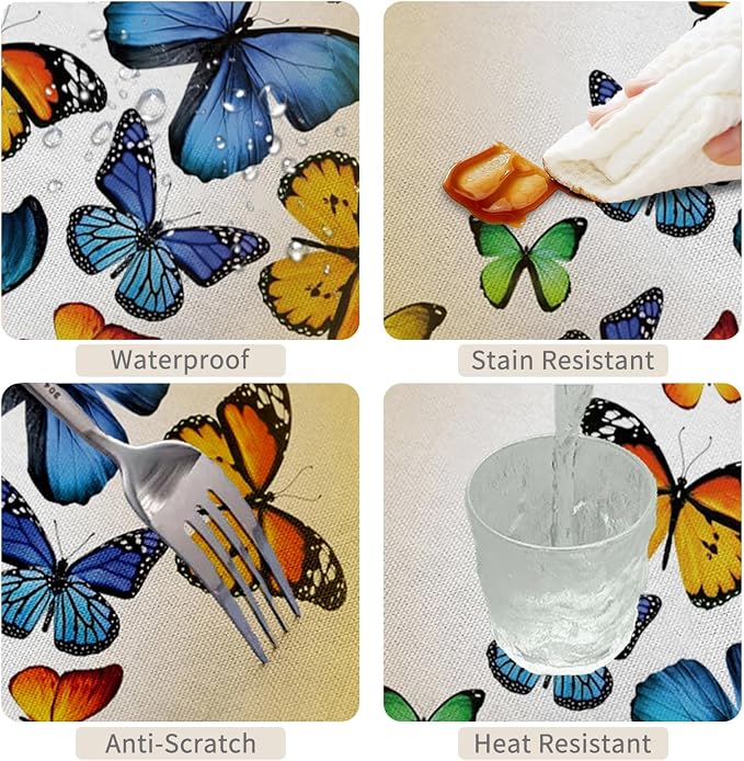 70x140inches Butterfly Rectangle Tablecloth Colorful Butterflies Printed Yellow - Image 4