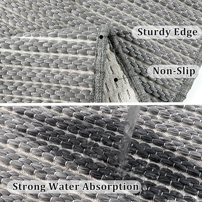 Grey Bathroom Rugs 24"x48"Non Slip Braided Bath Mat - Image 5