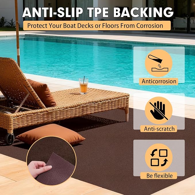 Marine Carpet, 5 FT x 10 FT Brown Indoor Outdoor Carpet 0.2" Thick Boat Carpet - Image 5