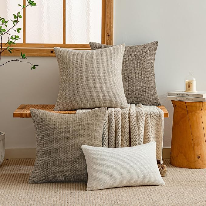a moment Brown Chenille Throw Pillow Covers 18x18 Inch Pack of 2 Modern - Image 6