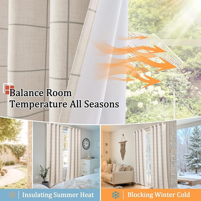 Grey Plaid Linen Blackout Curtains - Image 7
