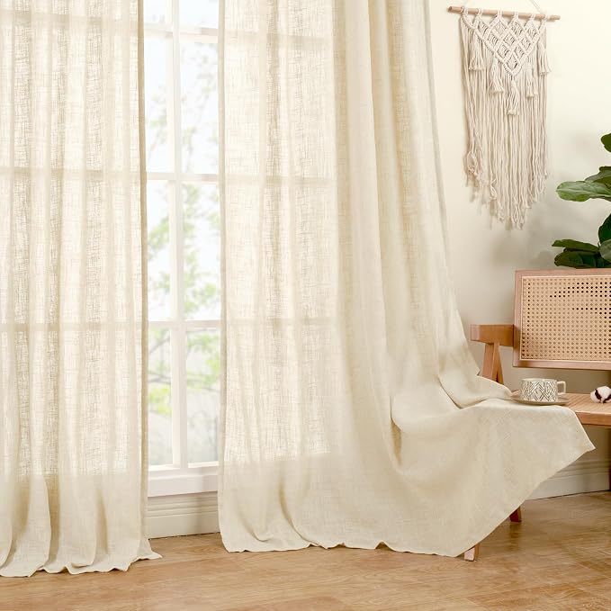LAMIT Beige Linen Curtains for Living Room 2 Panels Set, 78 Inch Faux Linen - Image 9