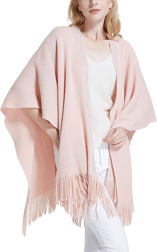 Moss Rose Women's Travel Plaid Shawl Wrap Open Front Poncho Cape by MossRose
