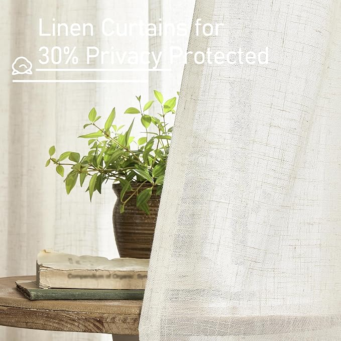LAMIT 108 inch Linen Curtains for Living Room, Back Tab and Rod Pocket Cream - Image 5