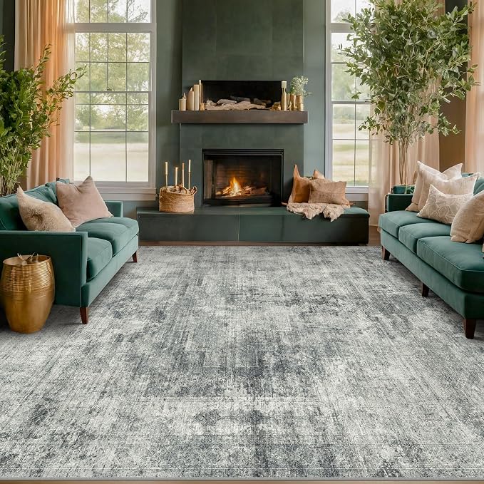 Large Slate Blue Rug for Dining Room Table by HazoHaus