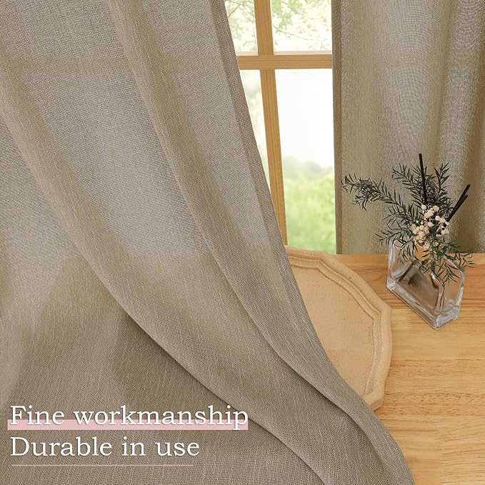 Simplebrand Taupe Faux Linen Textured Semi Sheer Curtains 108 Inches Long 2 - Image 6