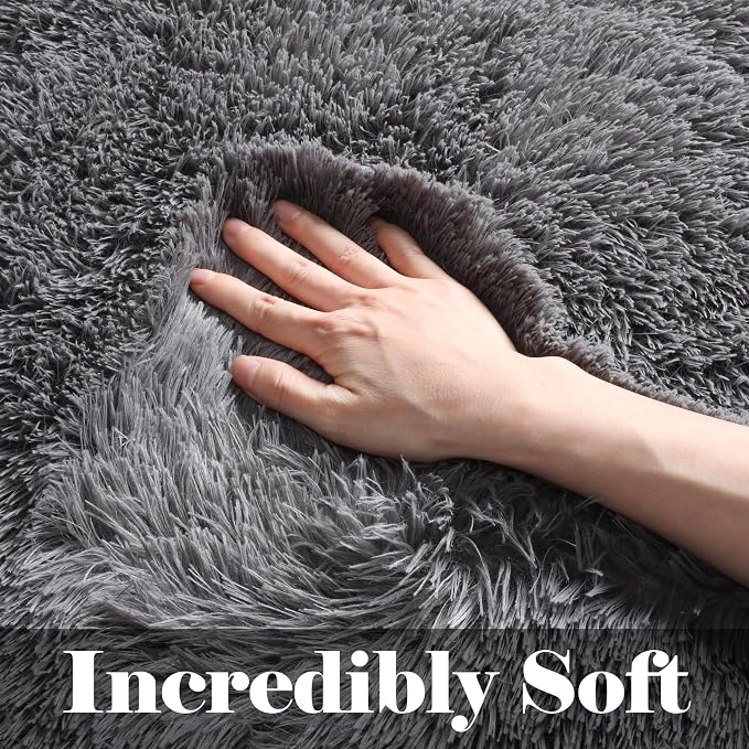 ONASAR Grey Area Rugs for Bedroom Living Room, Fluffy Fuzzy Shag Shaggy 4x6 - Image 2