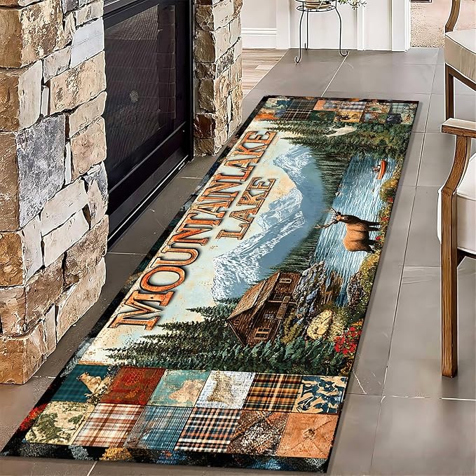 Retro Elk Runner Rug 2.6x7ft by Unknown