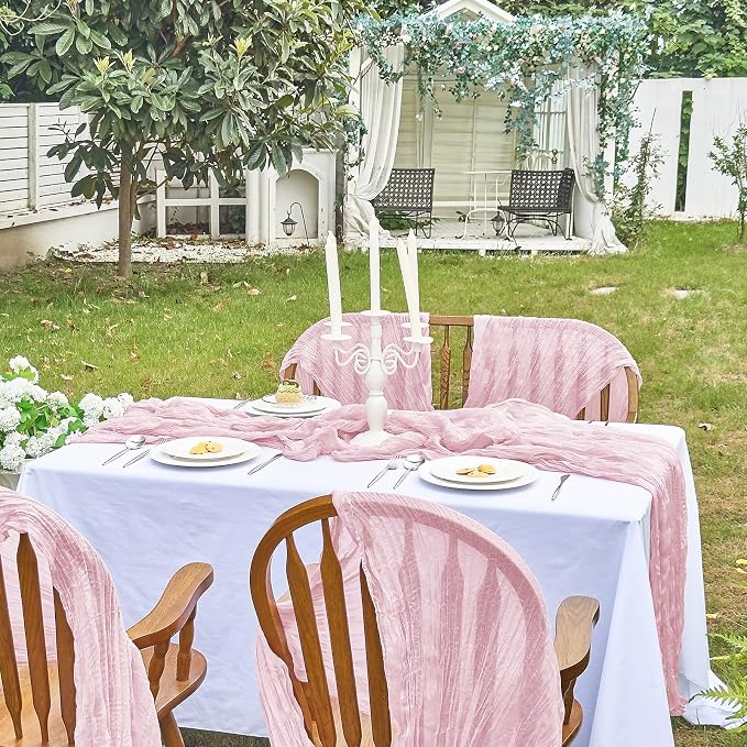 IVAPUPU 2 Pcs Cheesecloth Table Runner - 10ft Pink Boho Gauze Cheese Cloth - Image 7