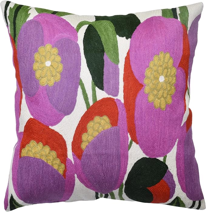 Lily Pink Flower Pillow Cover | Suzani Accent Pillow | Outdoor Floral Pillows | by Kashmir+Designs