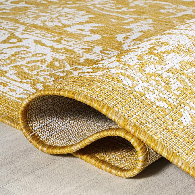 JONATHAN Y Weave Floral Indoor Outdoor Runner Rug 2X10 Yellow/Cream, Tela - Image 4
