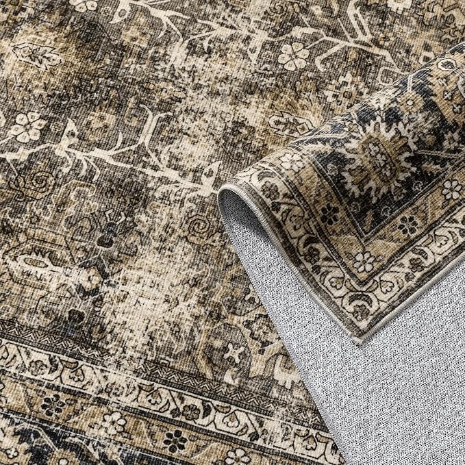 Vintage Area Rug 4x6 Brown Entryway Office Washable Carpet Non Slip Bedroom - Image 9