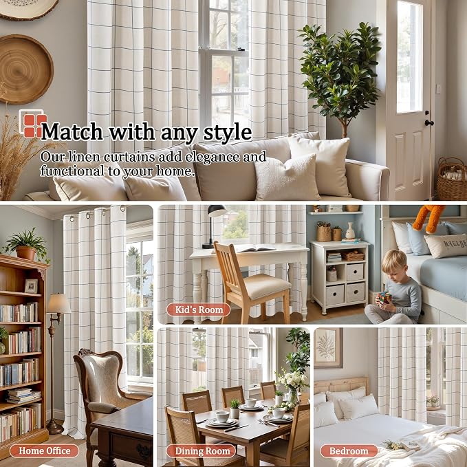 Navy Blue Plaid Patterned Curtains Thermal Insulated - Image 4