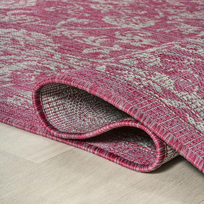 JONATHAN Y Weave Floral Indoor Outdoor Area Rug 3X5 Fuchsia/Light Gray - Image 5