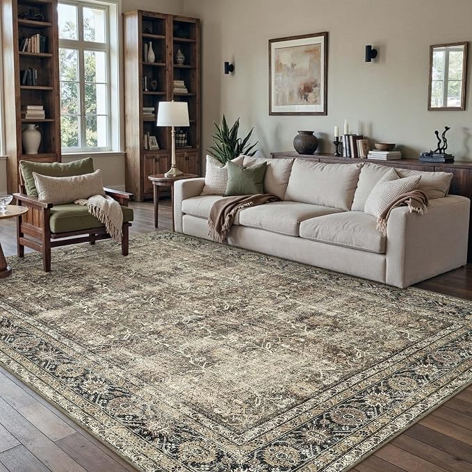 Vintage Area Rug 7x10 Brown Washable Living Room Large Carpet Non Slip Bedroom - Image 5